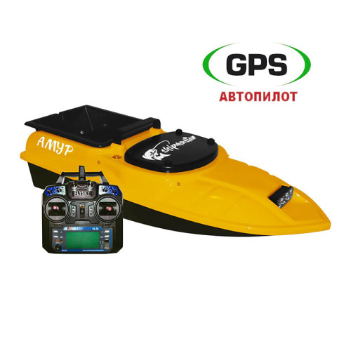 Кораблик для прикормки Shipmaster Амур Желтый (Yellow) в комплектации с GPS Twin + Глубиномер