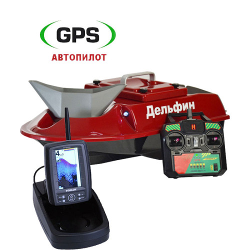 Прикормочный кораблик для рыбалки Дельфин-8 с эхолотом Toslon TF500 и GPS автопилотом