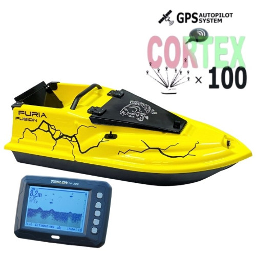 Карповый кораблик Фурия Фюжн с эхолотом Toslon TF300 и GPS Cortex 6+1