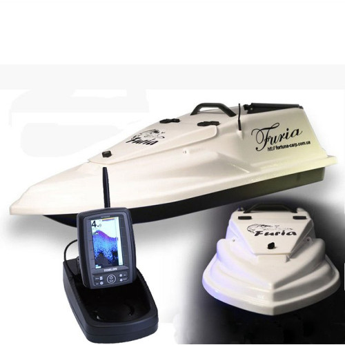 Кораблик для рыбалки Фурия Шторм белого цвета с эхолотом Toslon TF500