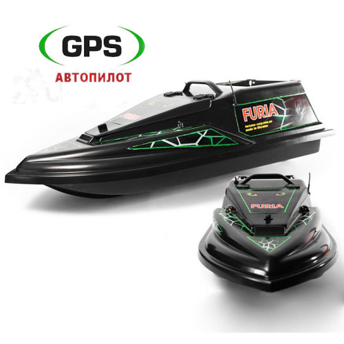 Кораблик для завоза прикормки Фурия Шторм Черного цвета с GPS автопилотом V3 (3+1)х100