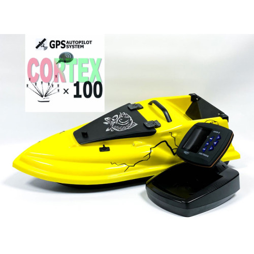 Кораблик для завоза прикормки Фурия Шторм Yellow (желтый) с эхолотом Lucky FF918 и GPS (Maxi Cortex)