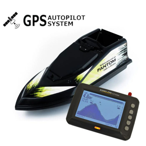 Кораблик для рыбалки Фантом Модерн Черный с GPS автопилотом (6+1 точек) и эхолотом Toslon TF300