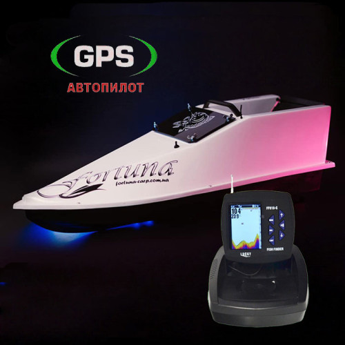 Прикормочный кораблик Фортуна 45000 мАч с эхолотом Lucky 918  и GPS автопилотом (maxi V3) на 9+1 точек и 100 водоемов