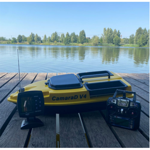 Двухбункерный кораблик для рыбалки Runferry Camarad V4 Yellow GPS FF918 (Камарад В4 желтый с эхолотом Lucky 918 и автопилотом)