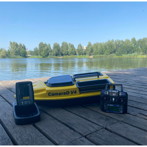Двухбункерный карповый кораблик Runferry Camarad V4 Yellow (Камарад В4 Желтый) с эхолотом Toslon TF520 и GPS автопилотом 100х(9+1)