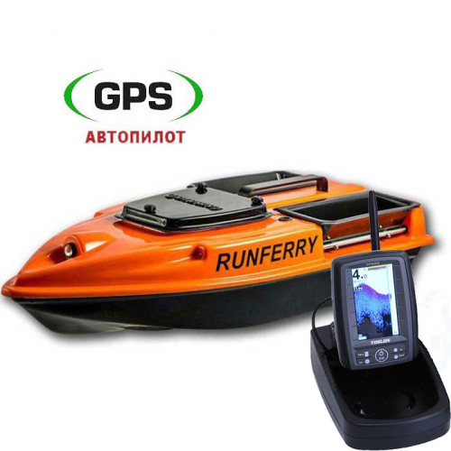 Прикормочный кораблик Runferry Camarad V3 Orange с эхолотом Toslon TF500 и GPS автопилотом