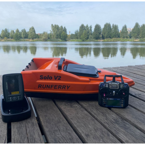 Кораблик для рыбылки Runferry Solo V2 (оранжевый) с эхолотом Toslon TF520 и GPS автопилотом на 100 водоемов