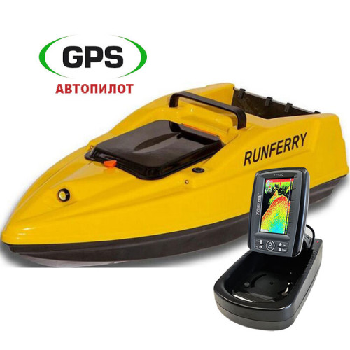 Прикормочный кораблик Runferry Solo V2 (Yellow/Lime) с эхолотом Toslon TF520 и GPS автопилотом